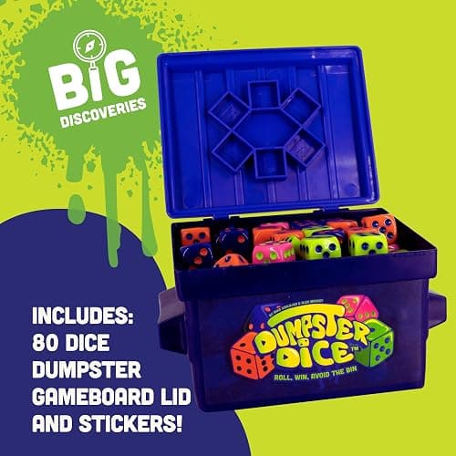 Big Discoveries Dumpster Dice - Fast-Paced Family Dice Game | Fun 4-Player Board and Dice Game with Dumpster, 80 Dice, and Graffiti Stickers | Perfect for Travel, Parties, and Game Night thumbnail 6