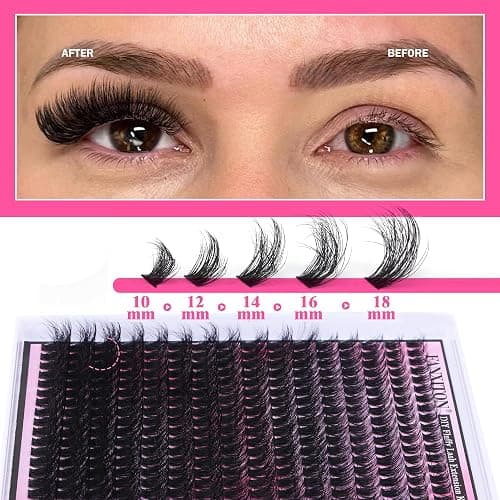 FANXITON DIY Lash Extension Kit Full Lash Clusters 288 pcs Thick Lash Clusters Kit D 10-18 mm Cluster Eyelash Extension Kit with Lash Bond and Seal Lash Tweezers Individual Lashes For Beginners thumbnail 2