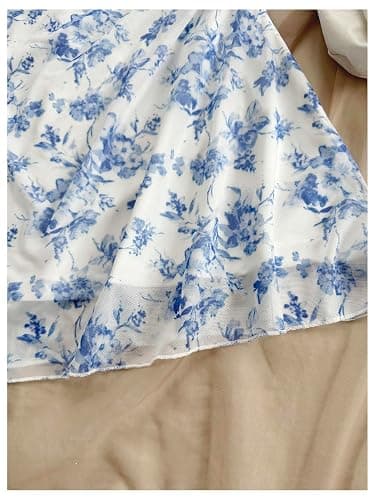 SHENHE Girl's Floral Ruched Spaghetti Strap Sundress Mesh A Line Flowy Boho Mini Dress thumbnail 2