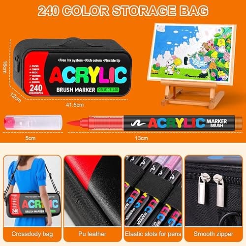 240 Colors Acrylic Paint Markers, Acrylic Paint Pens with Direct-Liquid Ink Control System.1-5mm Soft Brush Tip Paint Pens & Paint Markers for Rock, Wood, Canvas, Glass, Fabric, Metal, Plastic, Paper thumbnail 8