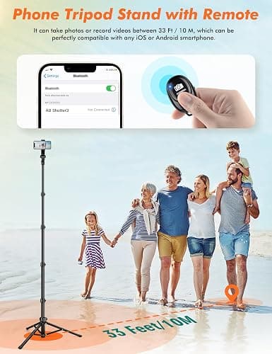 Nineigh 71" Tripod for iPhone, Phone Tripod Selfie Stick with Remote, Cell Phone Tripods & Tall Travel Tripods for Recording Video Selfies Photo, Compatible with iPhone 17 16 15 14 Pro Max 13 Android thumbnail 3