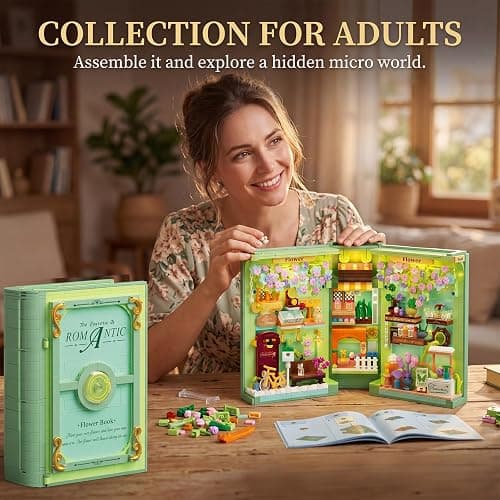 NEWABWN Floral Book Nook Building Set with Light, Compatible with Flowers DIY Booknook Building Block kit for Home Decor Bookshelf, 1106 PCS Bookend House Building Toy Gift for Adult 14+ thumbnail 2