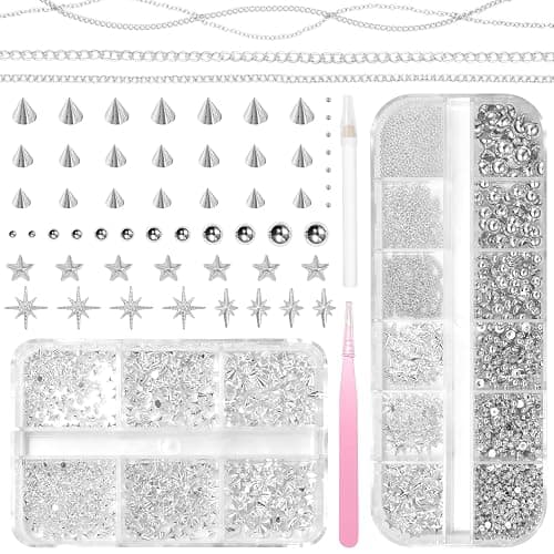 Silver Pearls for Nails, Goth Cone Nails Charms Nail Chain Charms and Metal Gothic Spike Nails Beads Star Rivet Jewelry Accessories Flatback Pearl for DIY Crafts - Image 1