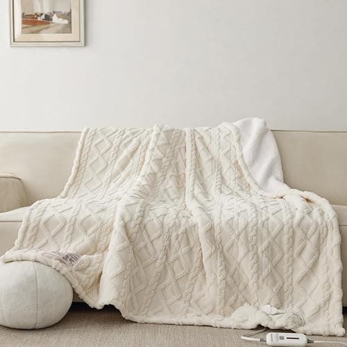 XINIUSLEEP Heated Blanket Electric Blanket 50"x60", Soft Taffeta Sherpa Electric Throw with 5 Heating Level & 1-12 Hour Auto Off, Heated Throw with Overheating Protection, Machine Washable (Beige) thumbnail 2
