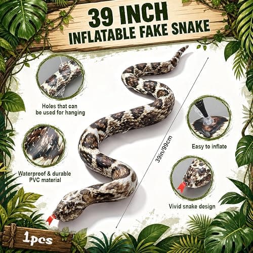 Hiboom 1 Pc Inflatable Fake Snake 39 Inch Inflatable PVC Python for Pool Floats Blow Up Animals for Garden Scare Birds Jungle Party Decorations thumbnail 3