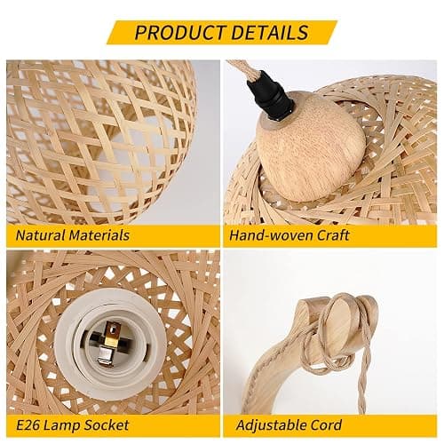 Frideko Bamboo Lantern Plug in Wall Sconces Wicker Wall Lamp with Plug in Cord Hand Woven Rattan Wall Light Farmhouse Rustic Wall Sconces Boho Sconces Wall Lighting for Living Room Bedroom thumbnail 5