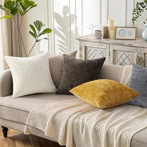 decorUhome Spring Cream White Chenille Throw Pillow Covers 18x18 Set of 2 Textured Soft Cozy Slubby Couch Pillow Covers Modern Farmhouse Boho Decorative Pillow Cases for Bed Sofa Living Room thumbnail 6