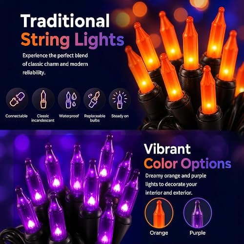 TW SHINE Purple and Orange Halloween Lights, 20FT 100 Count Incandescent Mini String Lights, Waterproof Halloween Decorations for Outdoor Indoor Patio Home Party Garden Yard Decor thumbnail 6