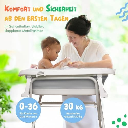 moovkee. Babybadewanne mit Gestell 80cm - Baby Badewanne Faltbar mit Thermometer und Badekissen - Babywanne mit Ständer Sicher für Ihr Baby - Babybadewanne Neugeborene thumbnail 5