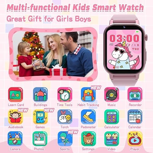 Kids Smart Watches Girls Gift Age 3-12, Kids Watch with 32 Games HD Touchscreen Camera Video Music Audiobook Pedometer Flashlight 12/24 hr Educational Toys Birthday Gift for Girls Ages 5 6 7 8 9 10 thumbnail 2