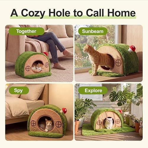 Mellownido Cat House for Indoor Cats - Cute Cat Bed Cave, Tree Hole Cat Bed Tent for Kittens and Small Medium Pets with Removable Washable Cushion & Anti-Slip Bottom, Enclosed Kitten Bed Hideaway thumbnail 8