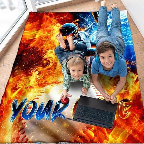 Blanket for Boys Personalized Baseball Throw Blankets Gift for Kids, 40x50 Inches Lightweight Cozy Custom Sport Theme Throw for Sofa Couch Bed Office thumbnail 6