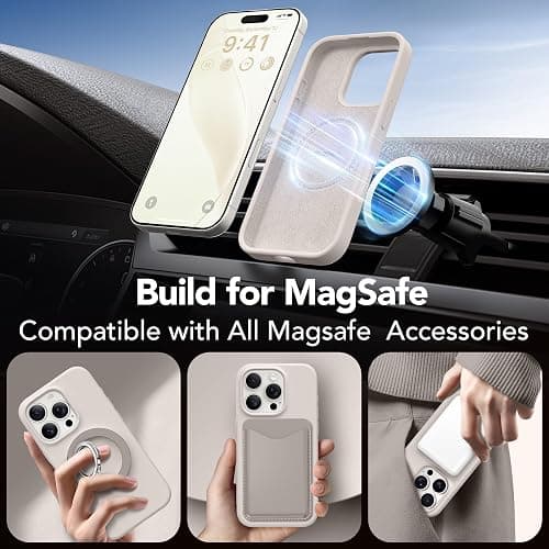 GONEZ Magnetic for iPhone 16 Pro Case, [Compatible with MagSafe] Anti-Scratch Microfiber Lining & Screen Protector, Silicone Camera Control, Shockproof Slim Phone Cover 6.3 inch, Stone thumbnail 3