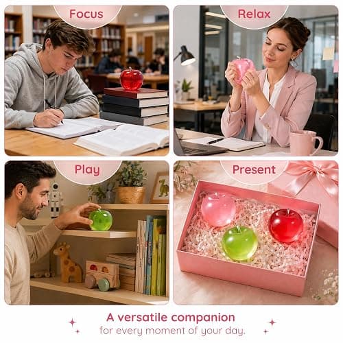 Squishy Pink Clear Apple Stress Relief Ball, Apple Fruit Sensory Figurine | Transparent Apple Squishy, Soft Novelty Fruit Taba Stress Balls, Sensory Figurine for Adult Relaxation, Relieve Work Anxiety thumbnail 4