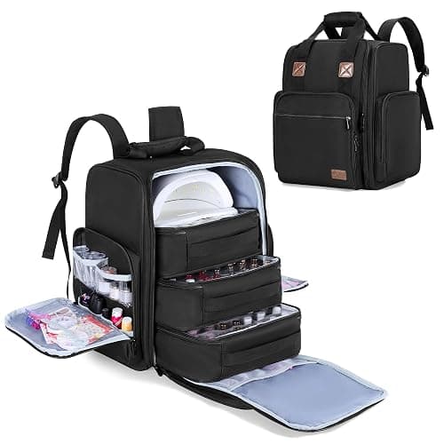 BAFASO Nail Polish Organizer Backpack Holds 105 Bottles (15ml - 0.5fl.oz) and a Nail Lamp, Nail Polish Backpack with 3 Removable Pouches and Multiple Tools Storage Pockets (Patented), Black - Image 1