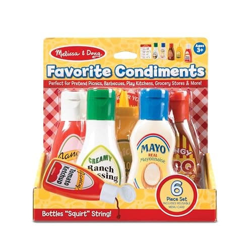Melissa & Doug 5-Piece Favorite Condiments Play Food Set Play Ketchup and Mustard Bottles, Pretend Food Set for Kids Ages 3+ thumbnail 6