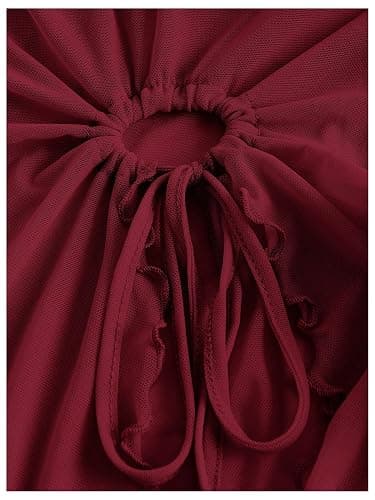 SOLY HUX Women's Mesh Drawstring Split Tube Top Strapless Sleeveless Asymmetrical Hem Summer Tops thumbnail 3
