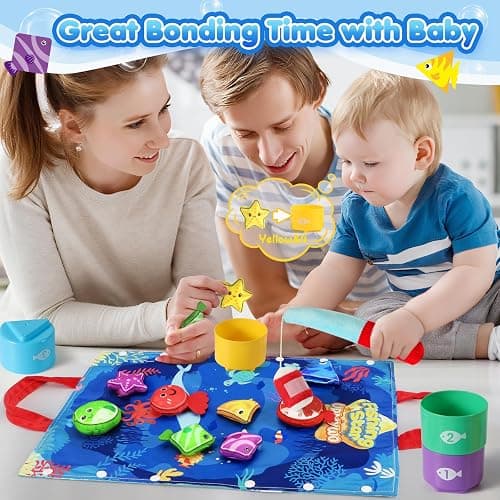 Montessori Toys for 1 Year Old - 17 in 1 Cloth Toddler Fishing Game with Stacking Cups Color Sorting, Baby Toy 12-18 Months One Year Old Boy Birthday Gift, Toddler Toys for 1 2 Year Old Boy Girl Gifts thumbnail 7