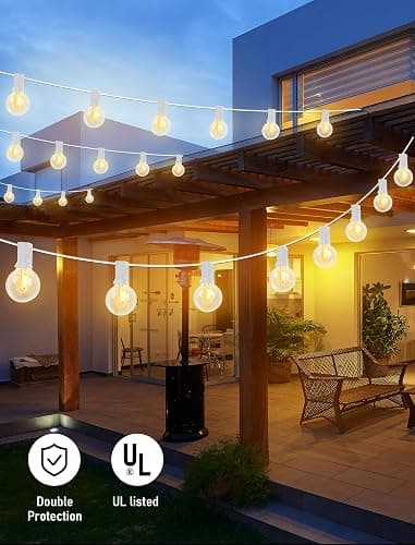 Goothy 50Ft Outdoor LED String Lights with 52 Shatterproof G40 LED Clear Globe Bulbs, Edison Vintage Bulbs E12 Base Hanging Sockets, Decorative Lighting for Café Patio Porch Party Yard Christmas-White thumbnail 8