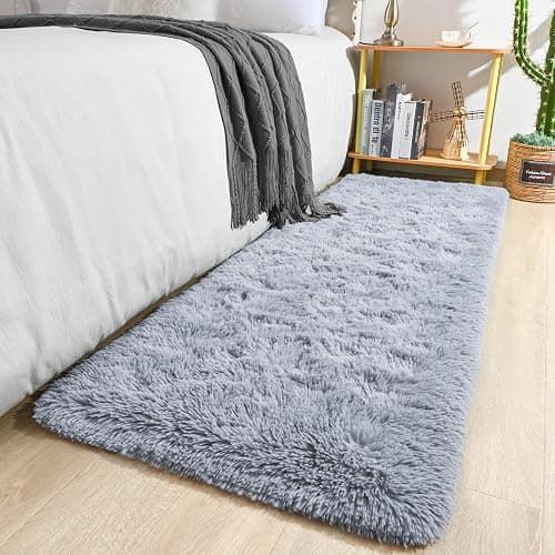 Keeko Small Bedroom Runner Rug 2x6, Grey Fluffy Bedside Rugs for Kids Room Living Room Shag Entryway Throw Rug Fuzzy Indoor Area Carpet Cute Rugs for Boy Baby Girl Room Nursery Dorm Decor - Image 1