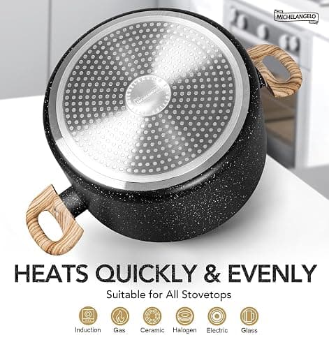 MICHELANGELO 6 Quart Stock Pot with Lid, Nonstick Soup Pot with Lid, 6 Qt Cooking Pot Induction Compatible, Non Stick Pots with Stay-cool Handle, Nonstick Pots for Cooking, Black Granite thumbnail 4