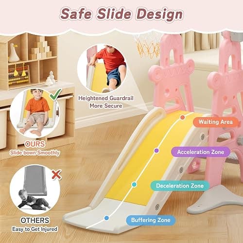 3-in-1 Kids Slide for Toddlers Slide and Swing Set,Indoor Playground for Children,Freestanding Outdoor Slides with Basketball Hoop,Outside Climber Playhouses,Baby Climbing Toys thumbnail 6