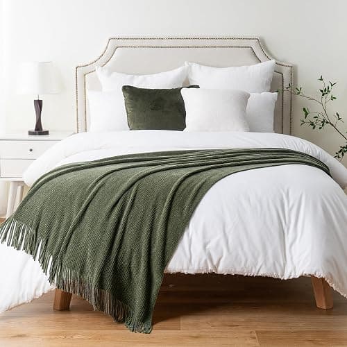 BATTILO HOME Olive Green Throw Blanket for Couch, Soft Chenille Knit Throws with Tassels for Home Decor, Green Blankets and Throws for Bed Couch Cover, 60"x80" thumbnail 8