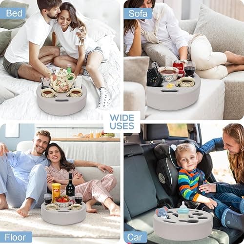 Couch Cup Holder Pillow - Cup Glass Cozy Pillow | Couch Caddy Sofa Bed Buddy Holds Drinks, Snacks, Remote, Phones, Tablet. Keep Drinks Stand and Prevent Spills for Car, Park，Beach, Picnic. (PU Gray) thumbnail 8