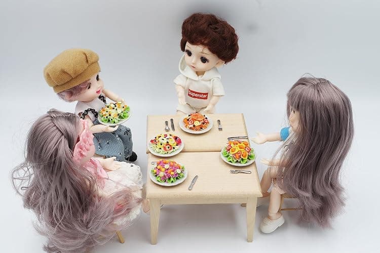 5 Assorted Salad with Plate for Dollhouse Miniature Food 1:6 Scale Realistic Clay Food for Dollhouses, Doll Accessories (A) - A thumbnail 2