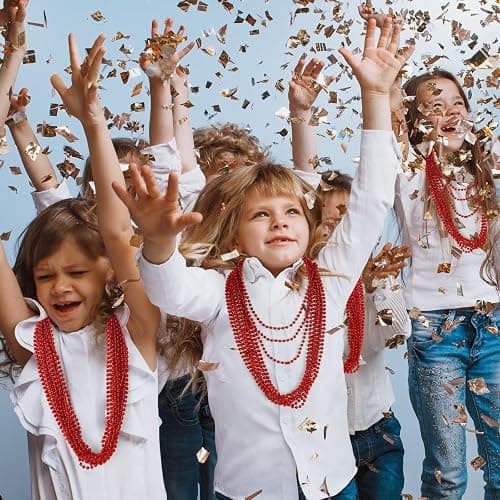 EOBOH 12PCS Bead Necklace, Red Christmas Beads Costumes Party Favors, 33" Beaded Necklace Festival Parade Throw Accessory Sets for Valentines Mardi Gras Christmas Celebrations Decorations - Red thumbnail 5