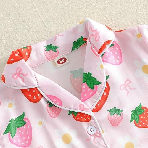Kavousa Toddler Baby Girls Birthday Pajamas Donut Cake Bow Print Ruffle Shirt Shorts Little Girls Summer Sleepwear Outfits thumbnail 5
