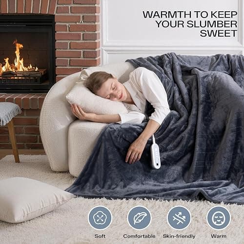 Ceamorfco Heated Blanket Throw, Electric Blanket Soft Sherpa Flannel, 8 Hours Auto Shut-off & 8 Fast Heating Levels, Machine Washable ETL Certified, Heating Blanket for Bed & Sofa (50x60 inches, Gray) thumbnail 3