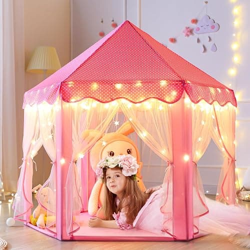 Monobeach Princess Tent Girls Large Playhouse Kids Castle Play Tent with Star Lights Toy for Children Indoor and Outdoor Games, 55'' x 53'' (DxH) thumbnail 2