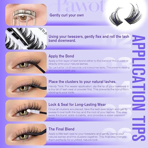 Pawotence Lash Clusters Wispy Kira Cluster Eyelash Extensions 10-18mm Individual Lashes DIY Cluster Lashes Extension Soft Comfortable Eyelash Clusters with Thin Band thumbnail 9