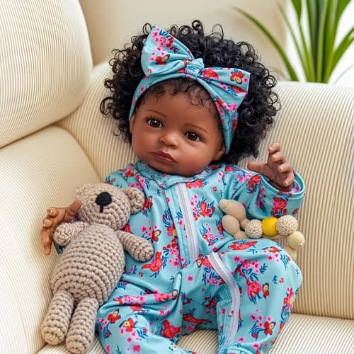 BABESIDE Lifelike Reborn Black Girl- 18-Inch Realistic Newborn Real Life Baby Dolls with Clothes and Toy Gift for Kids Age 3+ thumbnail 6