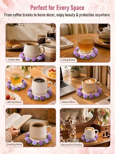 KQJS Crochet Flower Bouquet Coasters, Cotton Rose Gifts for Home Decor 1Pc | Purple Flower Blanket Bouquet Decorations for Living Room Desk, Cute Gifts for Mothers Day, Birthday, Christmas, Thank You thumbnail 8