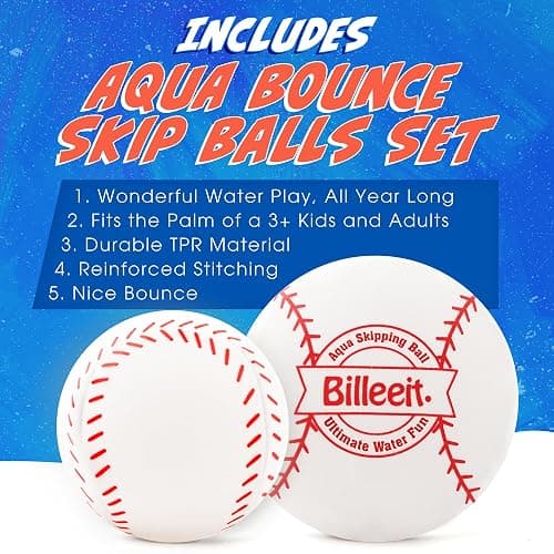 Billeeit 4Pcs Water Skipping Balls for Pool Play(Baseball Theme), Water Pool Beach Swim Toys for Kids Ages 4-8, 8-12 and Adults, Include 2 Balls and 2 Discs thumbnail 3