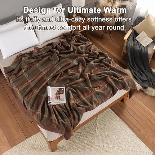 YOUR MOON 100% Pure Merino Wool Queen Size, Australian Organic Natural Wool Blanket, Hypoallergenic Wool Blanket for Bed, Medium Weight(Plaid Brown, 90 * 90) thumbnail 9