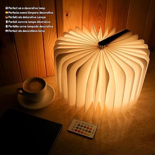 BONNYCO Led Book Light Wooden Folding Lamp with Remote Control, 16 Colours & Timer Table Book Lamp Night Light Perfect for Home, Office & Room Decor | Christmas & Birthday Gifts for Men Women thumbnail 3