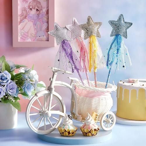 Skylety 8 Pcs Fairy Wands Star Glitter Princess Wands for Girls Kids Princess Party Favors Angel Sticks with Ribbon Costume Props for Birthday Wedding Cosplay thumbnail 2