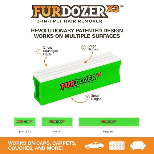 FurDozer Pet Hair Remover & Auto Detailing Tools - Cat & Dog Hair Remover for Carpets, Car Interiors, Couches, Bedding, & Pet Furniture (Green, (2 Pack) - X3 PRO) thumbnail 2