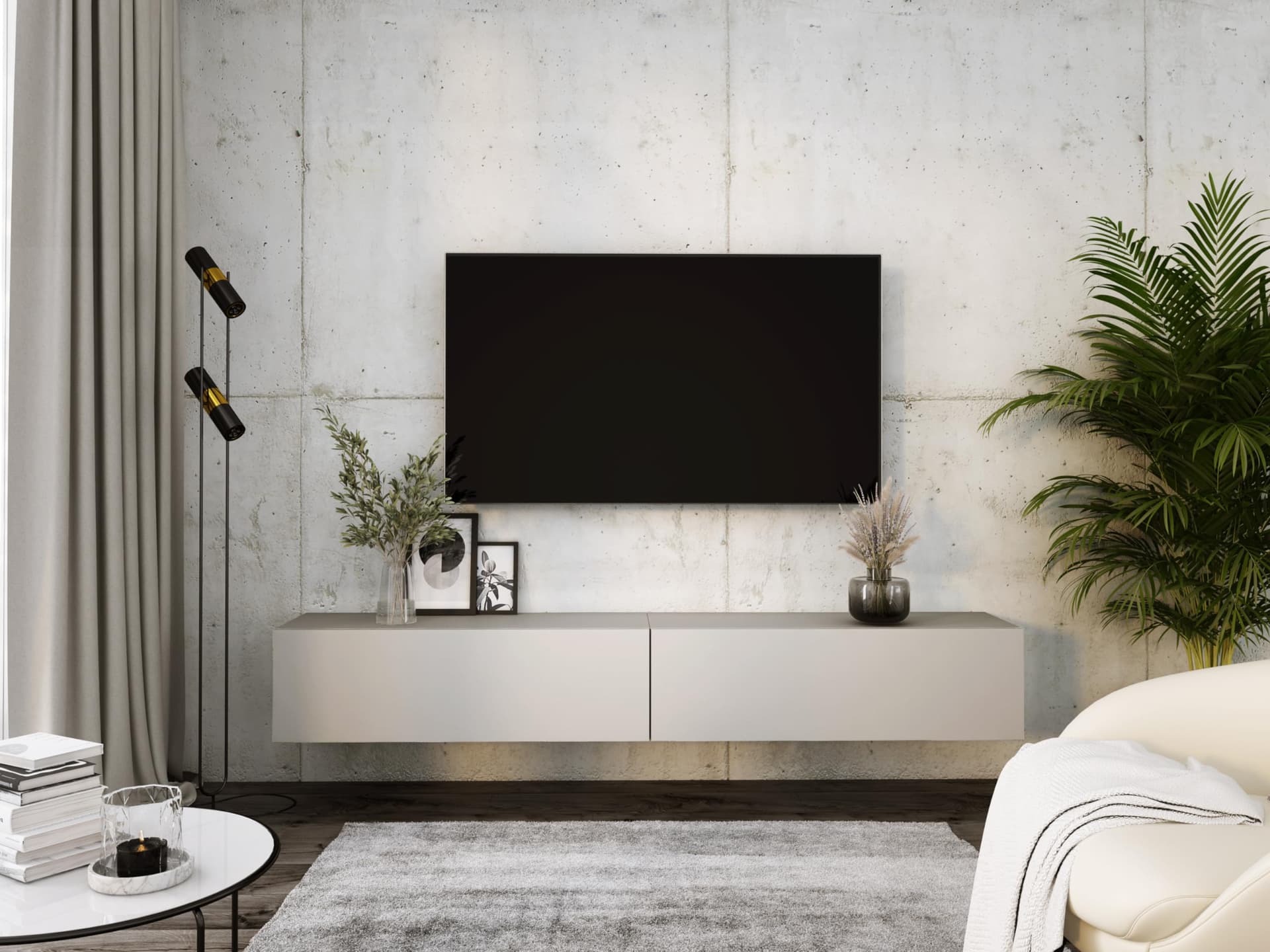 Hanging TV Cabinet (Width : 2 x 100 cm, Height: 34 cm, Depth: 32 cm) Lowboard, TV Cabinet, Cashmere. thumbnail 2