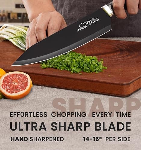 Knife Set, 15 Pieces Kitchen Knife Set with Built in Sharpener, German High Carbon Stainless Steel Knife Block Set, Dishwasher Safe, Black thumbnail 8