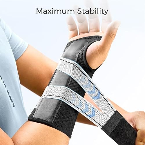 FREETOO Carpal Tunnel Wrist Brace Night Support Fit Left Hand for Work, Pain Relief Wrist Splint for Tendonitis, Arthritis, Sprain, Wrist Immobilizer Fit Women Men for Sleeping (XS, Black/Grey) thumbnail 3
