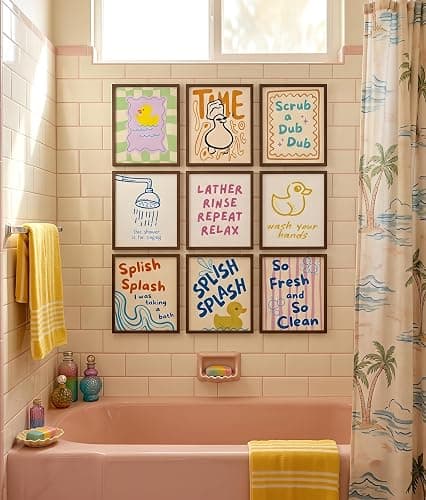 JBZDD 9 Pcs Funny Kids Bathroom Wall Art Prints, Retro Preppy Rubber Duck Canvas Poster Wall Decor, Colorful Whimsical Duck Decorations for Kids Nursery Toddler Washroom Toilet, 8x10 Inch Unframed thumbnail 6