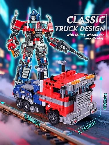 Aotonow 2 in 1 Transform Robots Building Sets for Adults,Mecha Transforming Building Blocks Truck Kits,Action Figures Toys for Movie Fans,Christmas,Birthday Gift for Kids and Boys 8-14 thumbnail 3