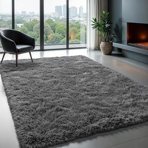 Zentavio Area Rugs for Living Room Grey Rugs for Bedroom 4x6 Carpet Fluffy Furry Soft Shag Aesthetic Plush High Pile Gray Throw Rug for Nursery Kids Room Dorm thumbnail 5