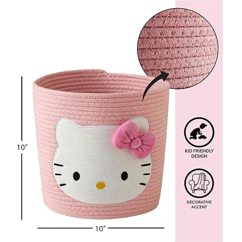 Idea Nuova Sanrio Hello Kitty Rope Storage Basket,10" H x 10" W, Decorative and Functional Organizer for Kids Room or Nursery - Hello Kitty thumbnail 3