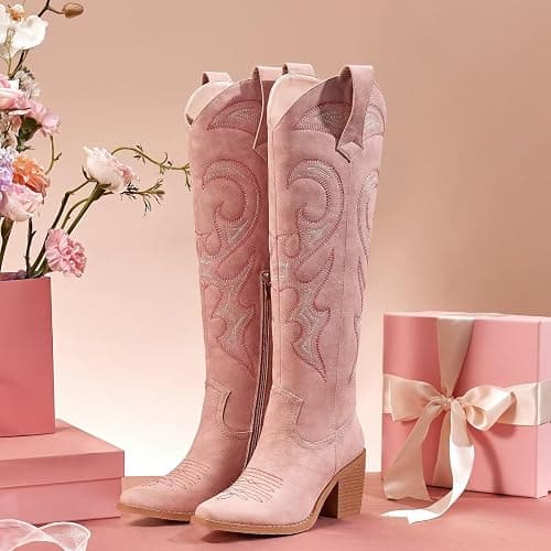 wetkiss Cowboy Boots for Women Knee High, Cowgirl Boots Women Rhinestone Comfort Fashion Tall Sparkling Western Boots Boots for Women thumbnail 4