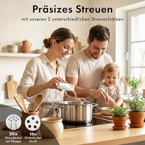 EDELHAUS Gewürzgläser Eckig Set mit Bambusdeckel (24 x 120ml) Gewürzstreuer mit Streueinsatz und 240 Etiketten Weiß - Holzdeckel Gewürzbehälter, Gewürzdosen, Gewürze organizer [11cm x 4,5cm] thumbnail 5
